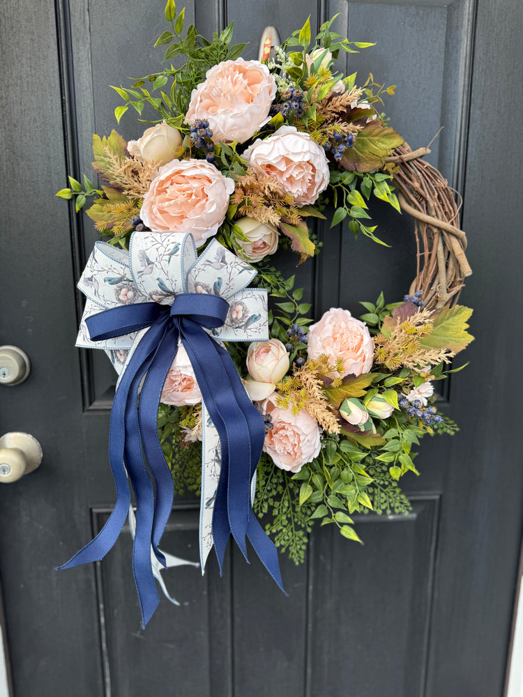 Peony Spring Wreth with Birds Nest Bow