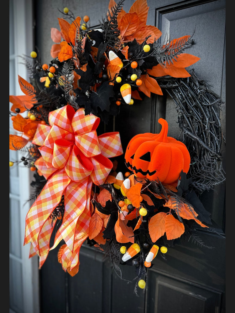 Cute Candy Co and Jack-O-Lantern Wreath for Halloween