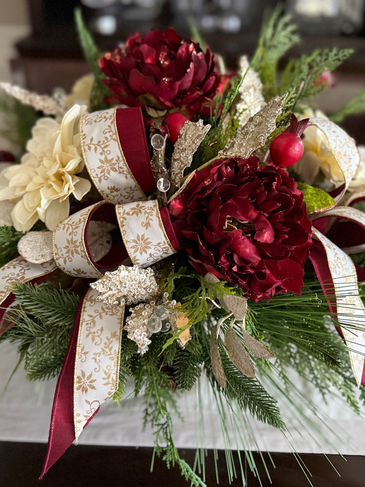 Winter Burgundy Peony Centerpiece, Floral Arrangement