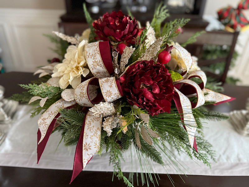 Winter Burgundy Peony Centerpiece, Floral Arrangement