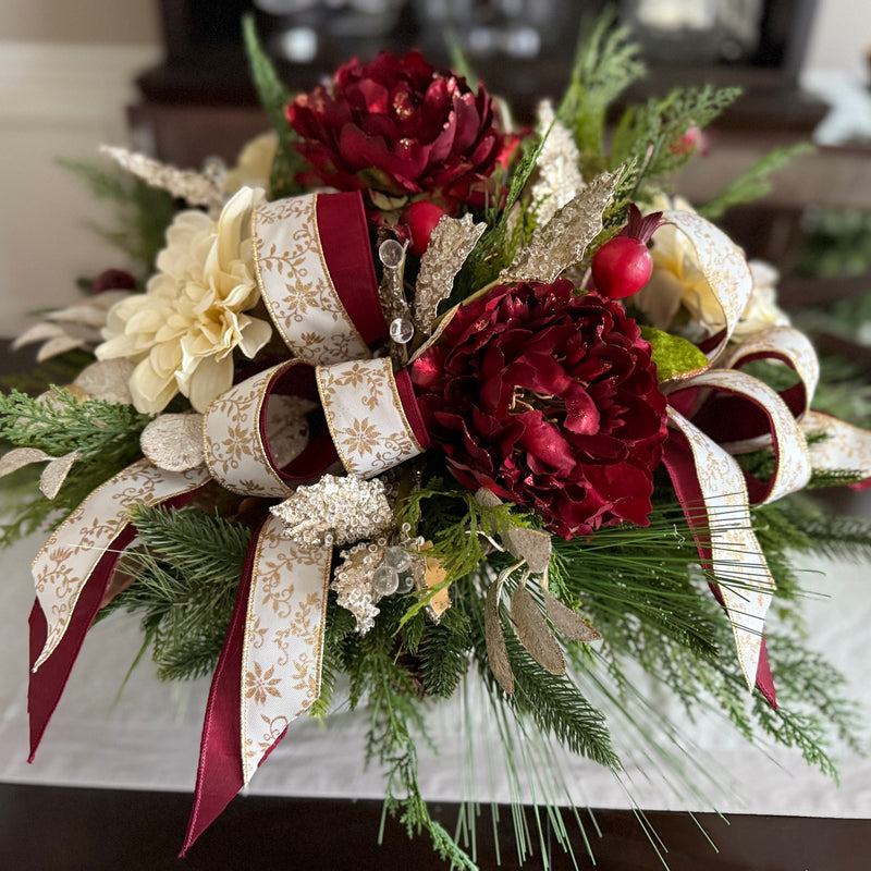 Winter Burgundy Peony Centerpiece, Floral Arrangement