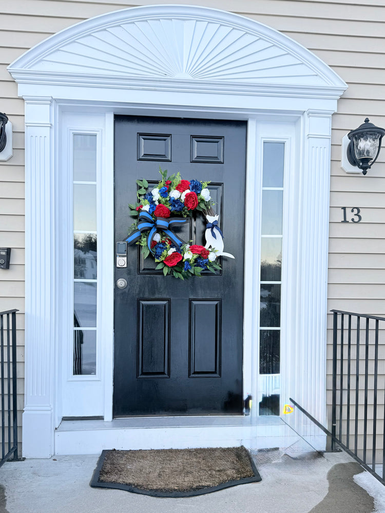 Patriotic Wreath w K9 German Shepherd Sign for Spring and Summer