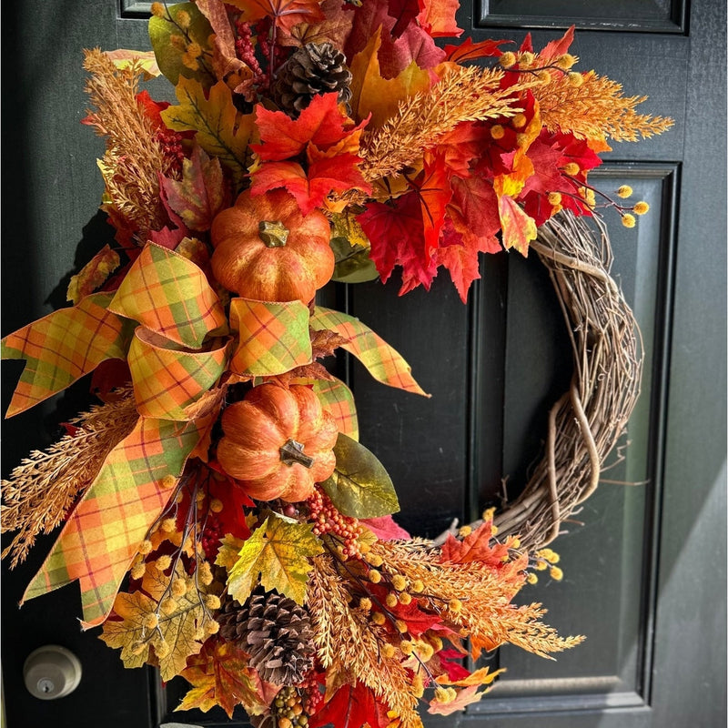 Traditional Pumpkin Crescent Wreath for Fall