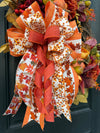 Fall Pumpkin & Pear Wreath w Large Bow, Autumn Decor