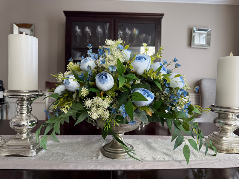 Baby Blue Ranunculus Centerpiece for Fall