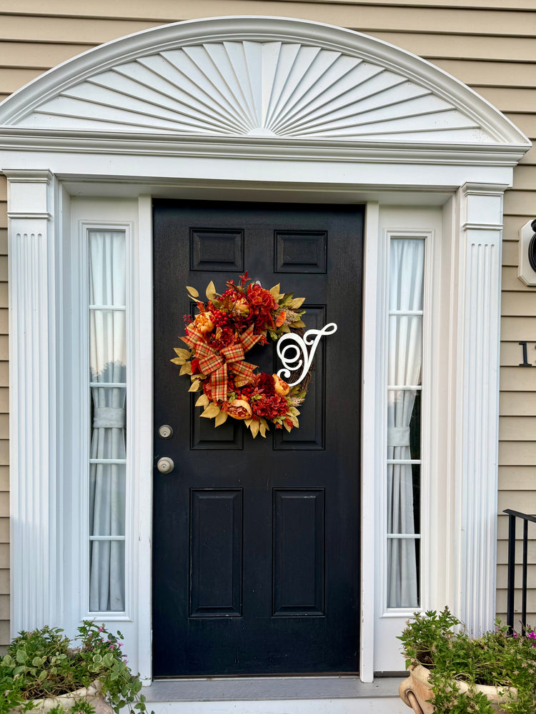 Monogrammed Fall Wreath, Autumn Entryway Decor