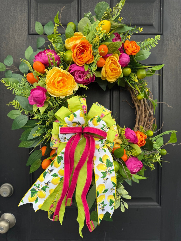 Vibrant Citrus Wreath for Spring w Designer Bow