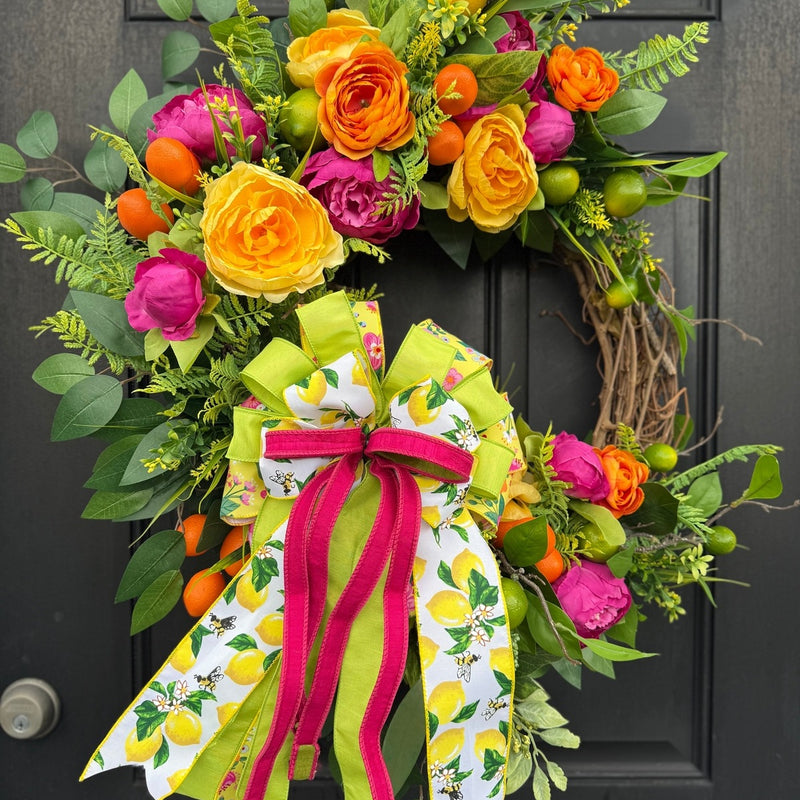 Vibrant Citrus Wreath for Spring w Designer Bow
