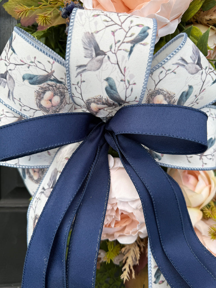 Peony Spring Wreth with Birds Nest Bow
