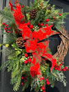 Traditional Winter Wreath w Holly Bow