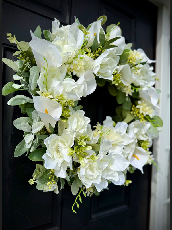 White Calla Lily Wreath for Spring, Wedding Wreath
