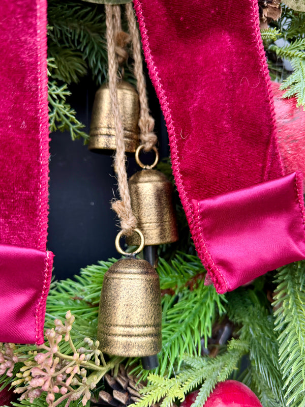 Pomegranate Pine Wreath w Antique Bells for Winter