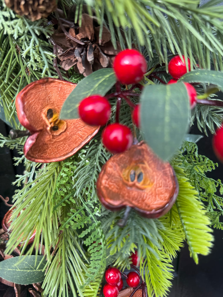 Tartan Plaid Pine Wreath with Bells for Winter