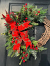 Traditional Winter Wreath w Holly Bow