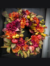 Fall Harvest Wreath with Faux Pomegranates, Pears & Florals – Autumn Door Decor – Vibrant Artificial Thanksgiving Wreath