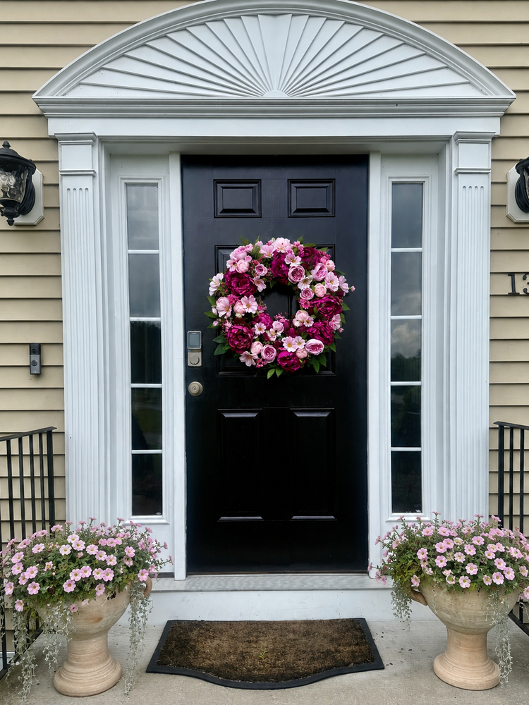 Fuchia Pink Hydrangeas & Peonies Cottagecore Wreath for Spring and Summer
