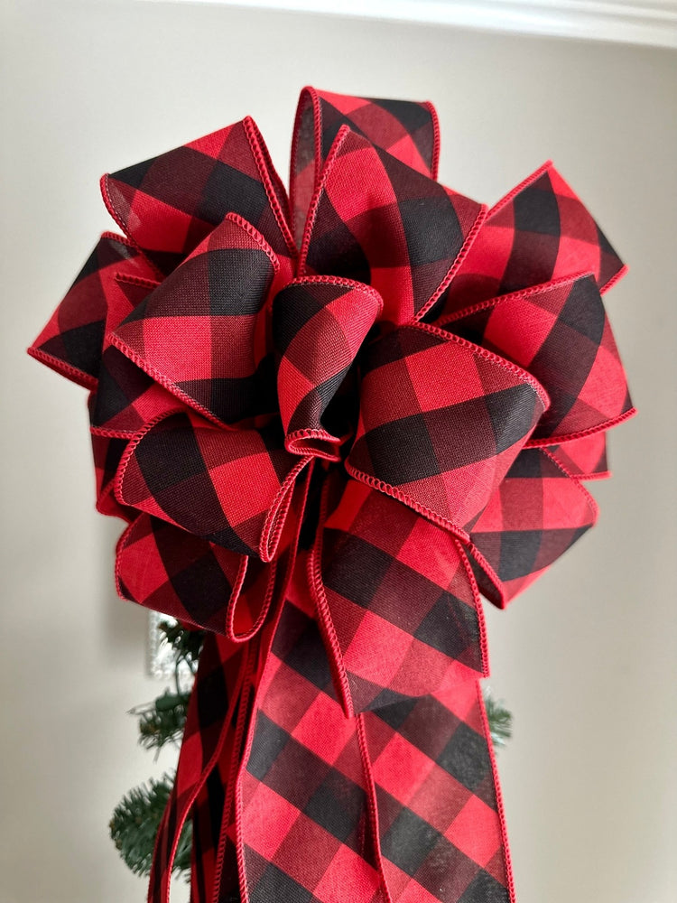 Rustic Buffalo Check Tree Topper for Winter