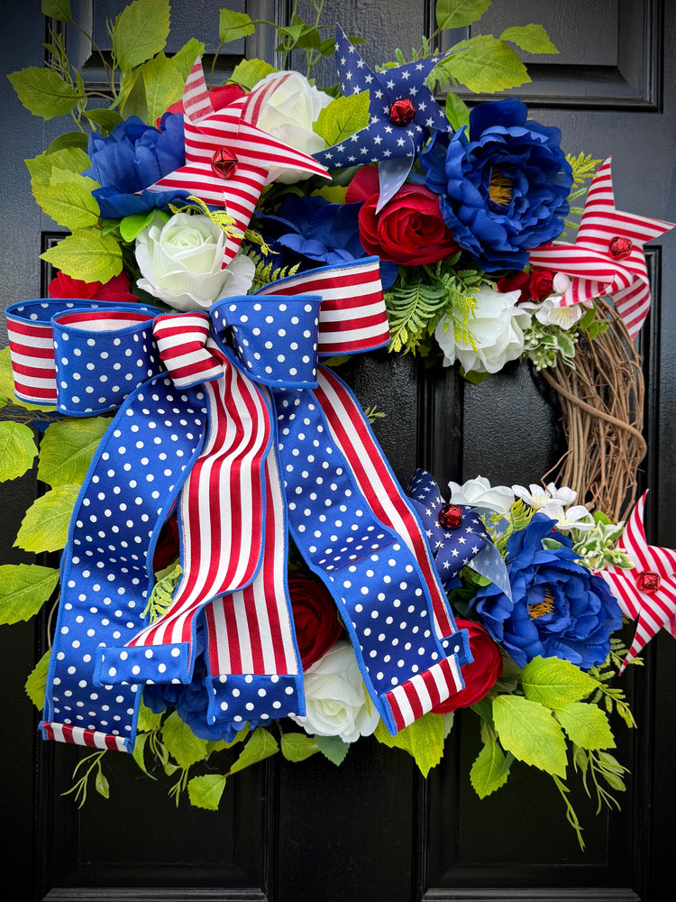 Patriotic Wreath w Pinwheels Spring and Summer