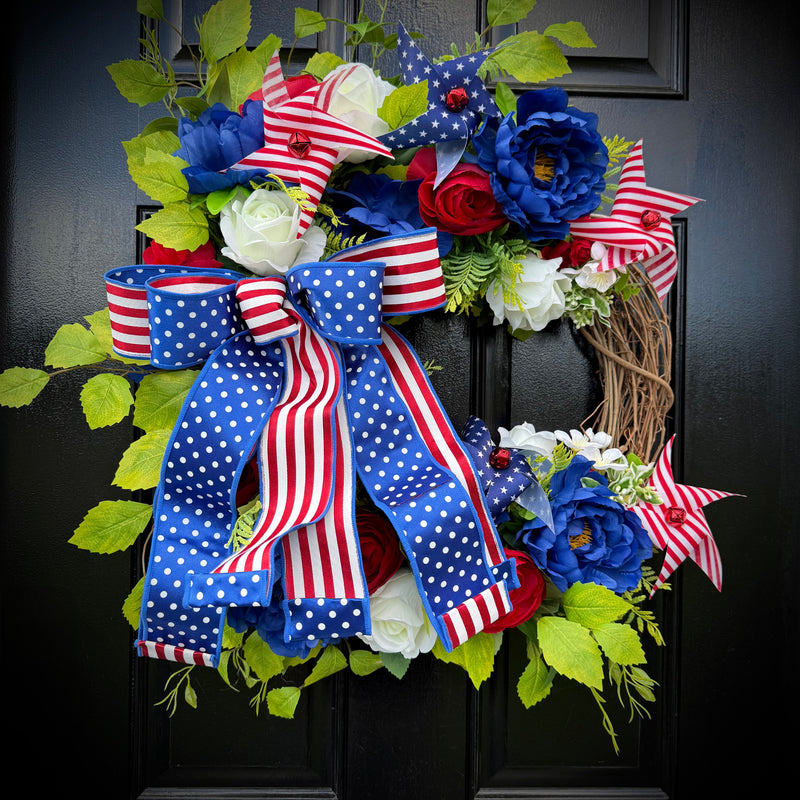 Patriotic Wreath w Pinwheels Spring and Summer