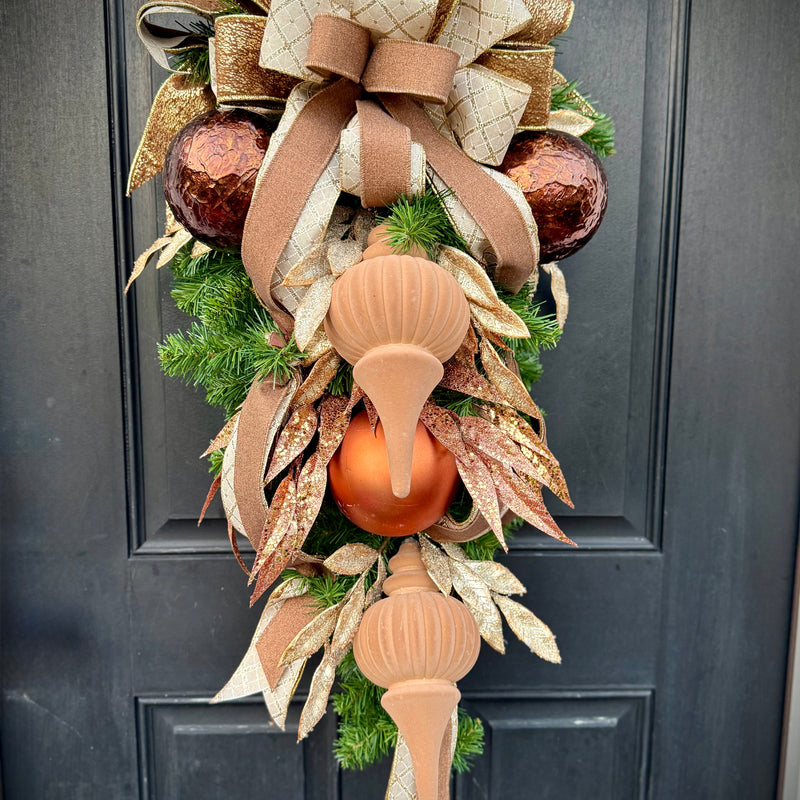 Chocolate Mousse Luxe Door Swag – Elegant Winter Décor