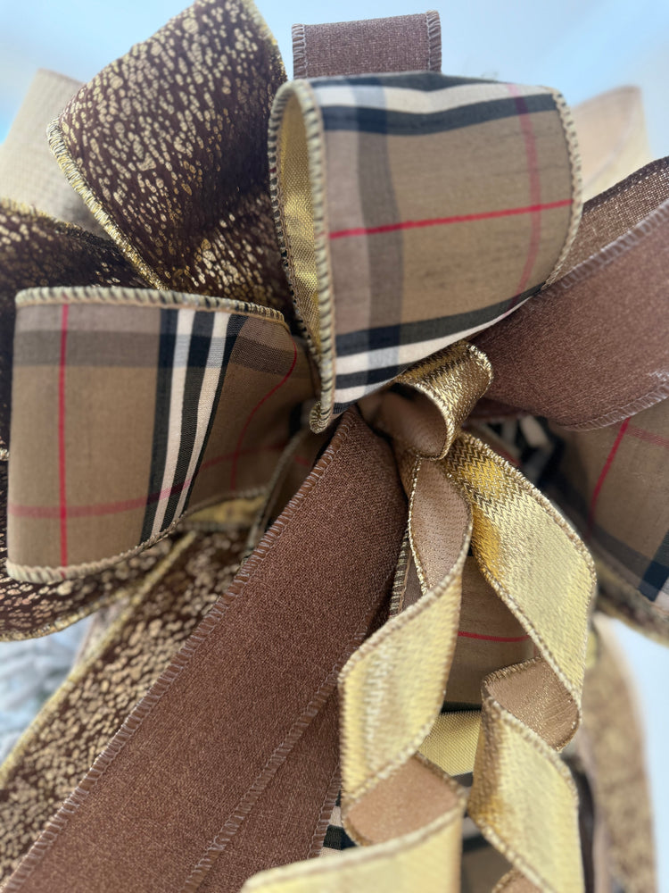 Burberry Inspired Plaid and Gold Christmas Tree Topper Bow