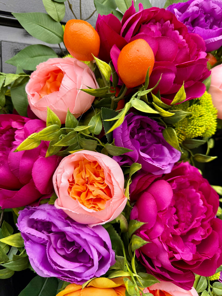 Bold Peony Wreath with Oranges for Spring and Summer
