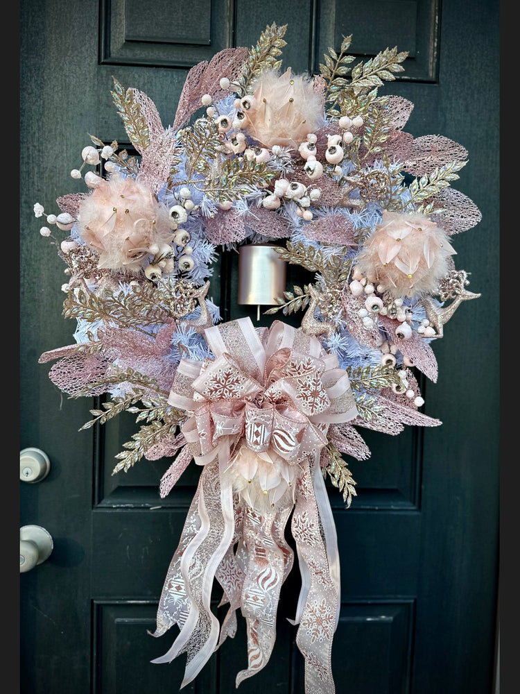 Pretty in Pink Reindeer w White Pine Winter Wreath