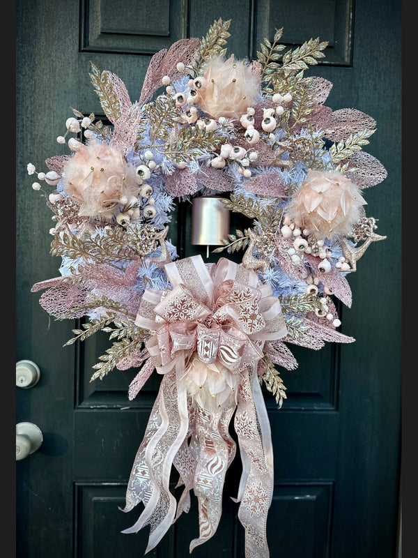 Pretty in Pink Reindeer w White Pine Winter Wreath