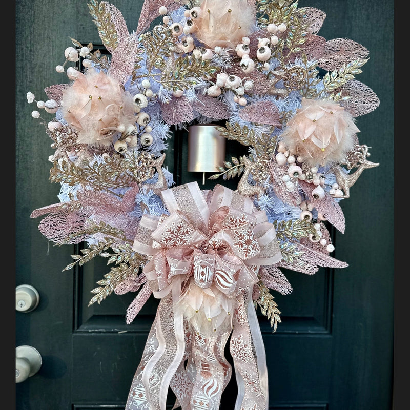 Pretty in Pink Reindeer w White Pine Winter Wreath