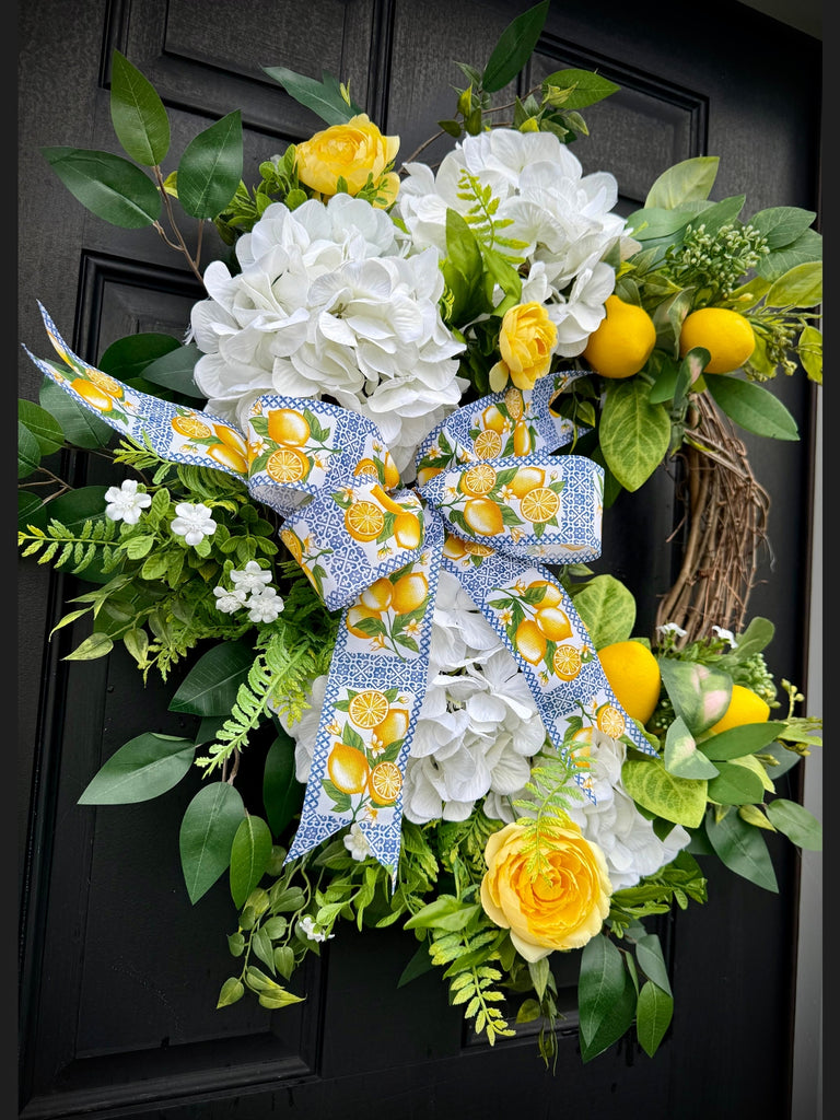 Lemon & Hydrangea Wreath for Spring Decor – Enchanted Vines