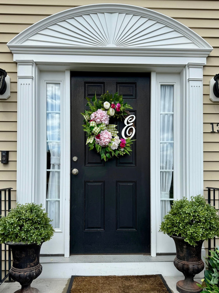Monogrammed Peony & Hydrangea Wreath for Spring