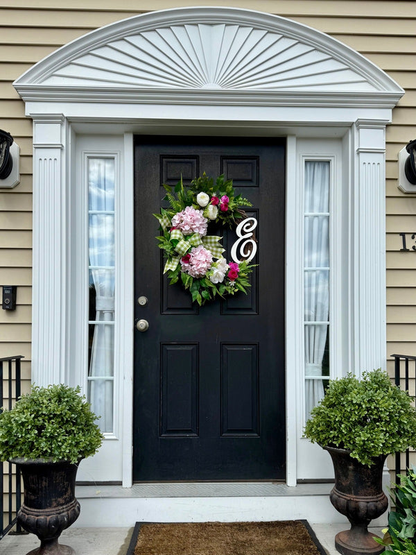 Monogrammed Peony & Hydrangea Wreath for Spring