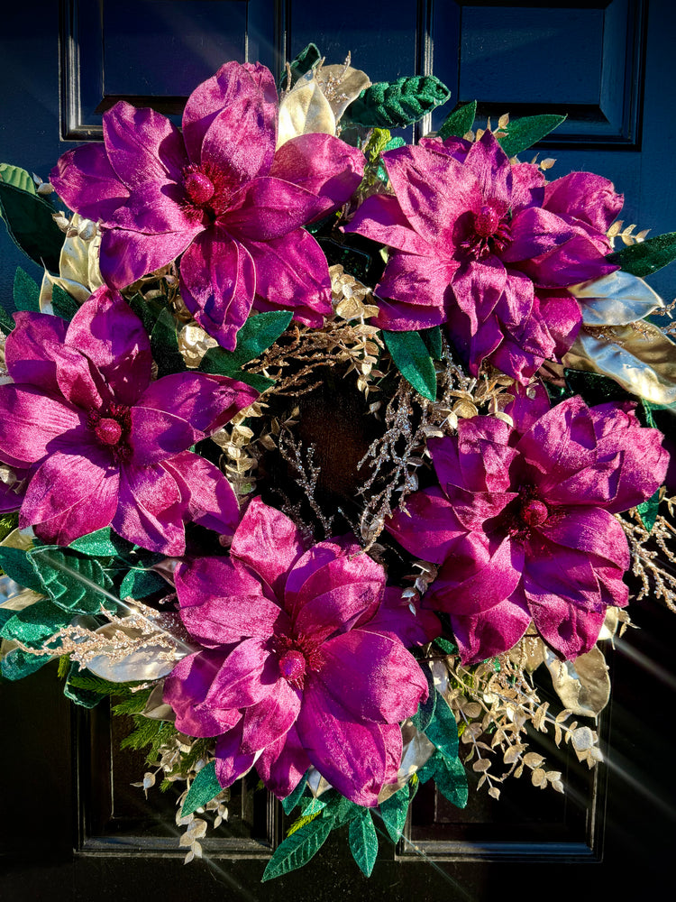 Winter Glam Wreath w Velvet Poinsettias