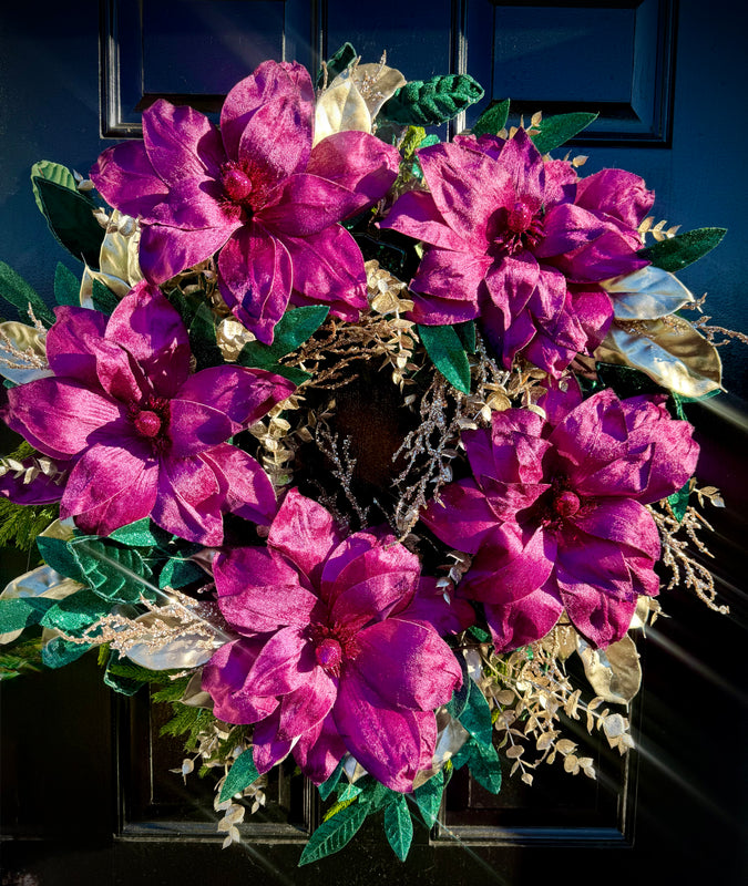 Winter Glam Wreath w Velvet Poinsettias