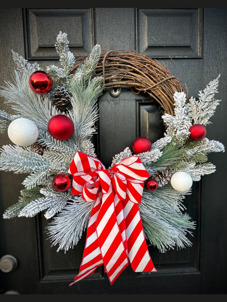 Red and White Flocked Winter Wreath