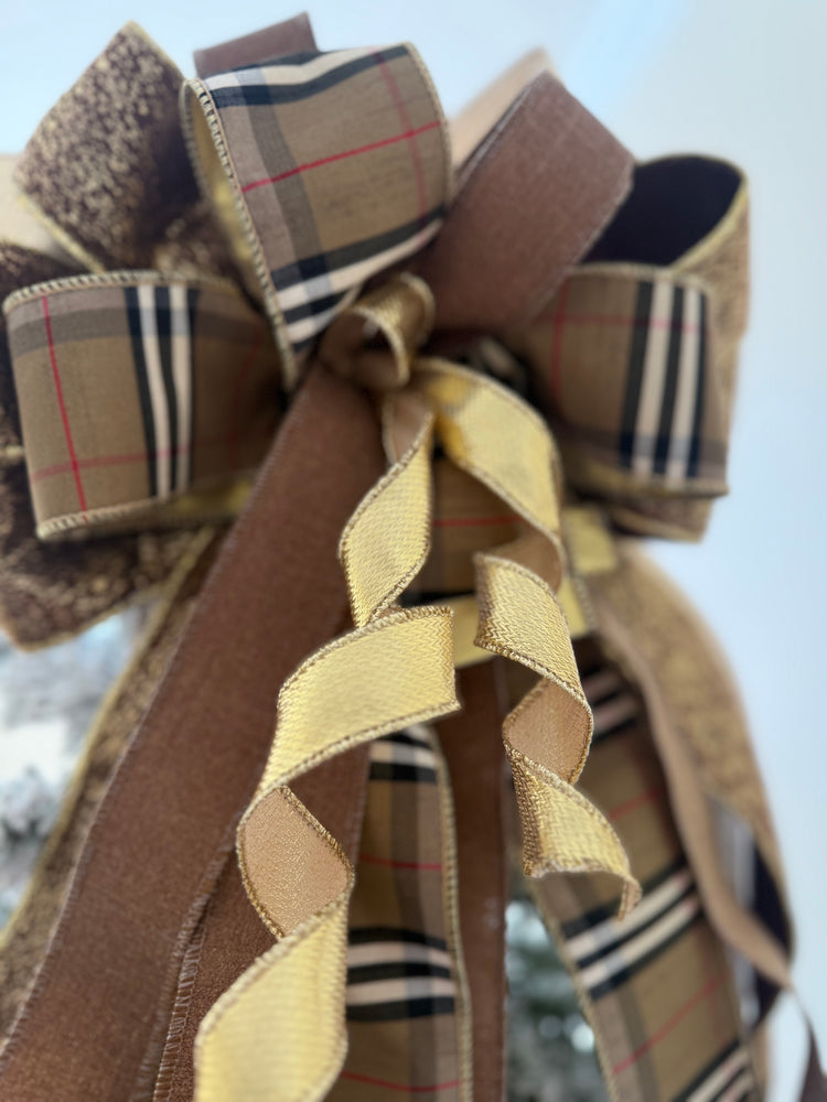 Burberry Inspired Plaid and Gold Christmas Tree Topper Bow