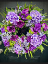 Lush Purple Wreath with Hydrangeas and Peonies for Spring