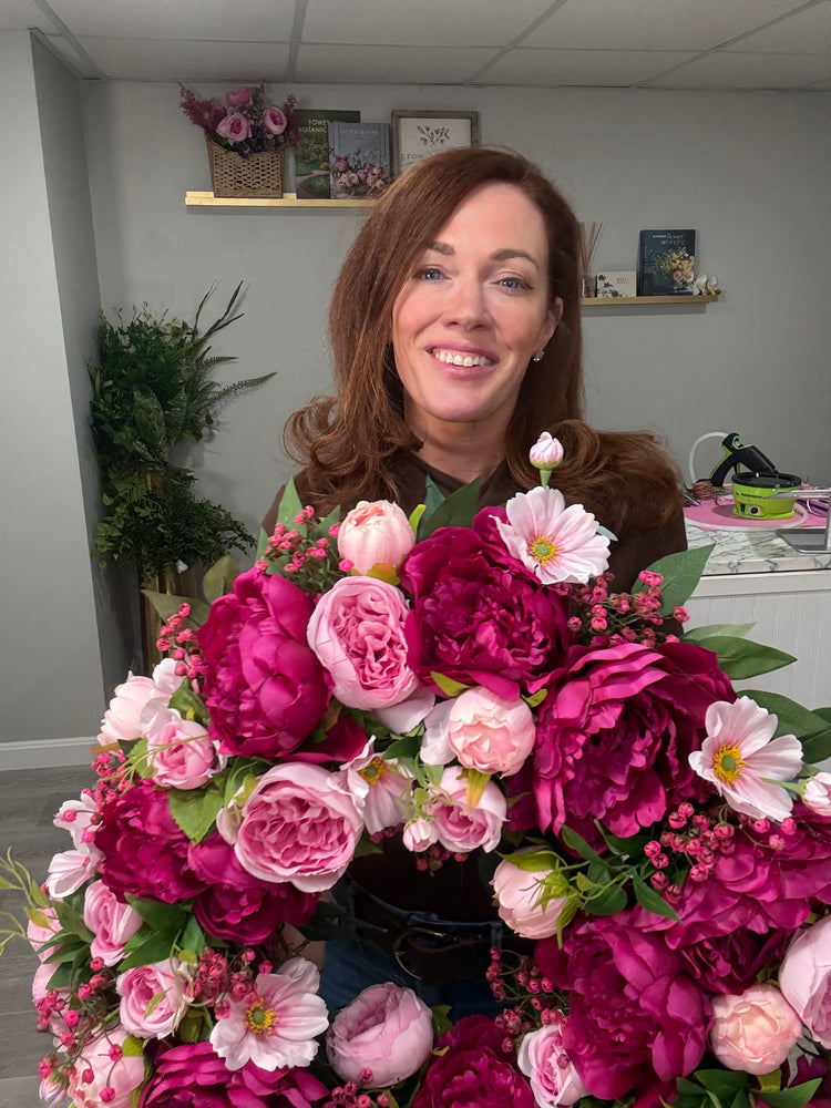 Fuchia Pink Hydrangeas & Peonies Cottagecore Wreath for Spring and Summer
