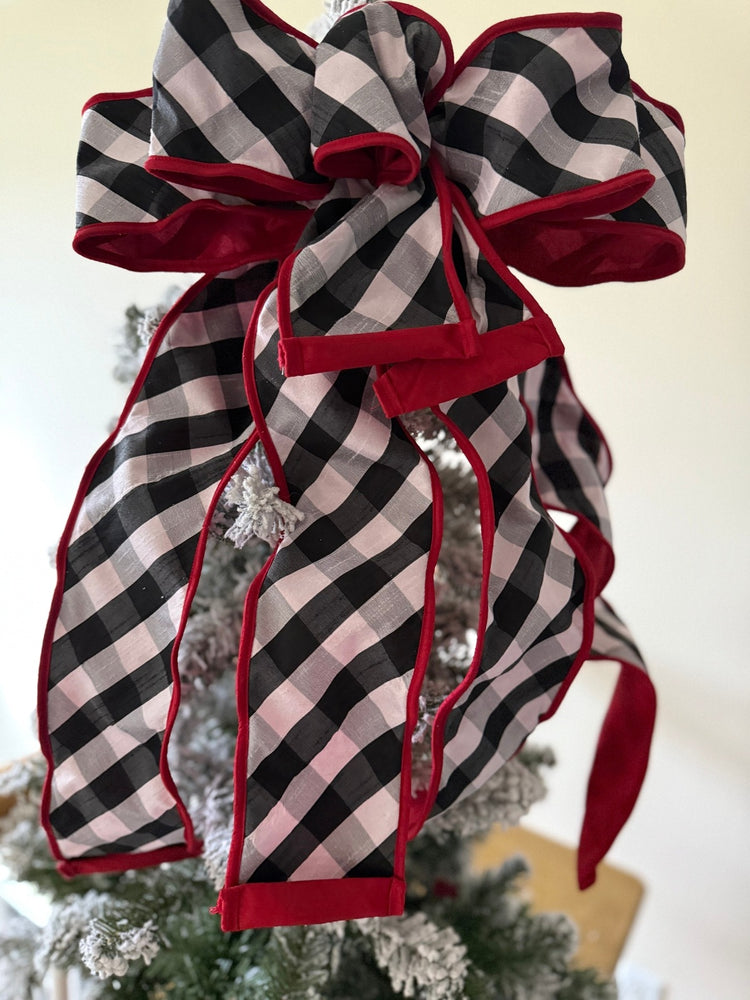 Plaid Tree Topper for Winter w D Stevens Double Sided Ribbon