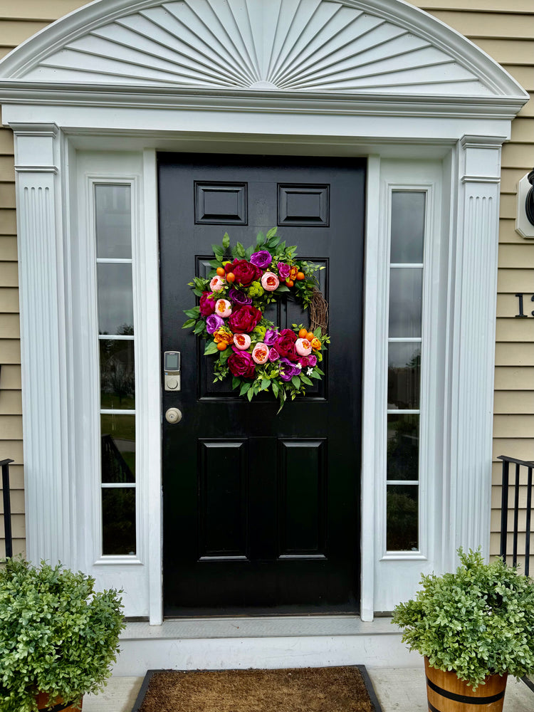 Bold Peony Wreath with Oranges for Spring and Summer