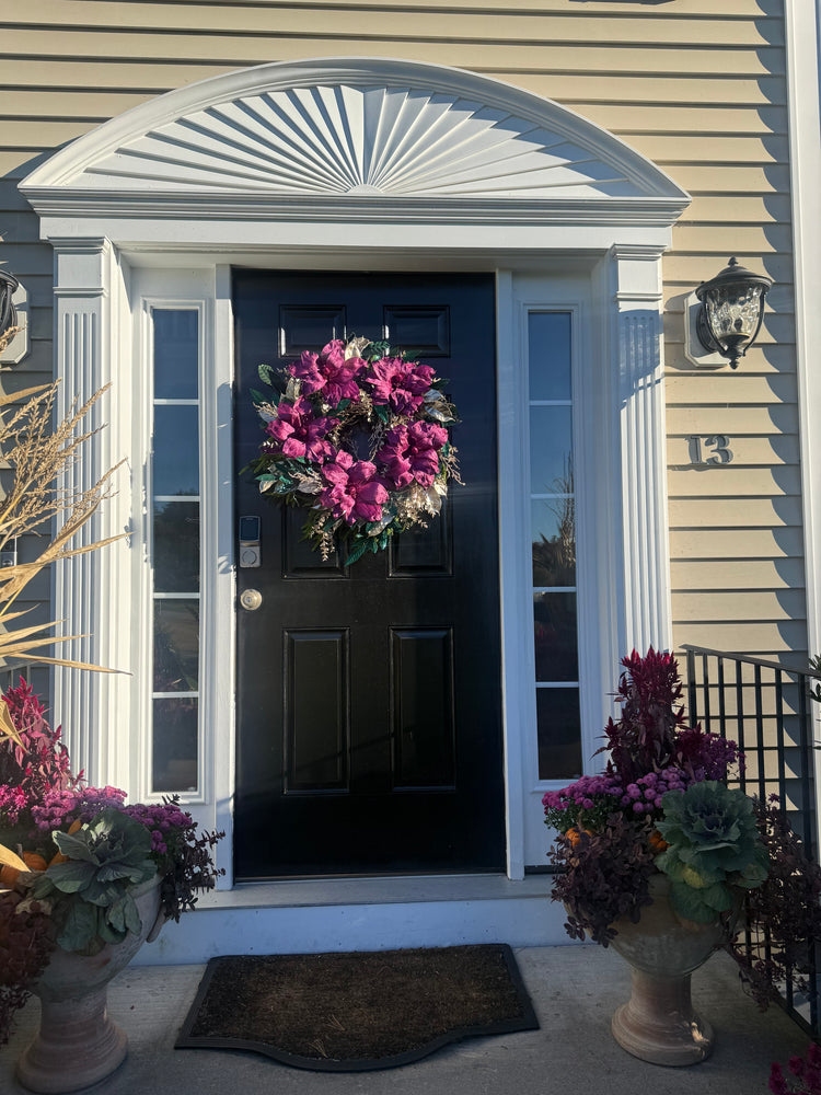 Winter Glam Wreath w Velvet Poinsettias