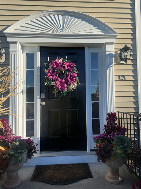 Winter Glam Wreath w Velvet Poinsettias