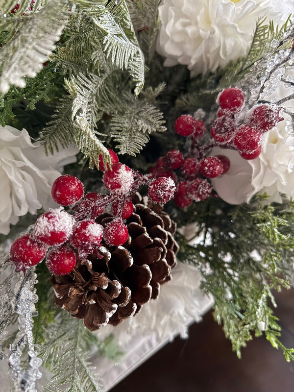 Elegant Winter Centerpiece with Frosted Pine and Snow Berries