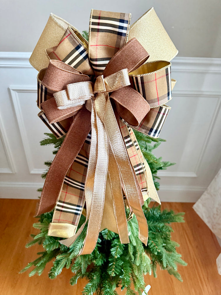 Burberry Plaid and Gold Christmas Tree Topper Bow