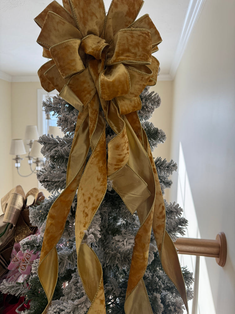 Gold Velvet Christmas Tree Topper Bow