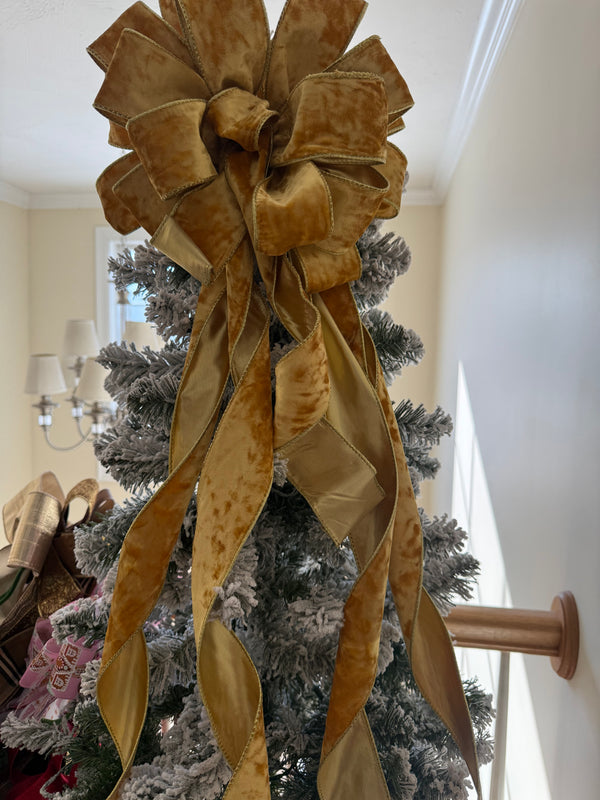 Gold Velvet Christmas Tree Topper Bow