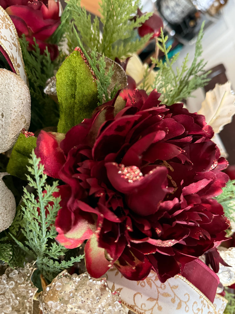 Winter Burgundy Peony Centerpiece, Floral Arrangement