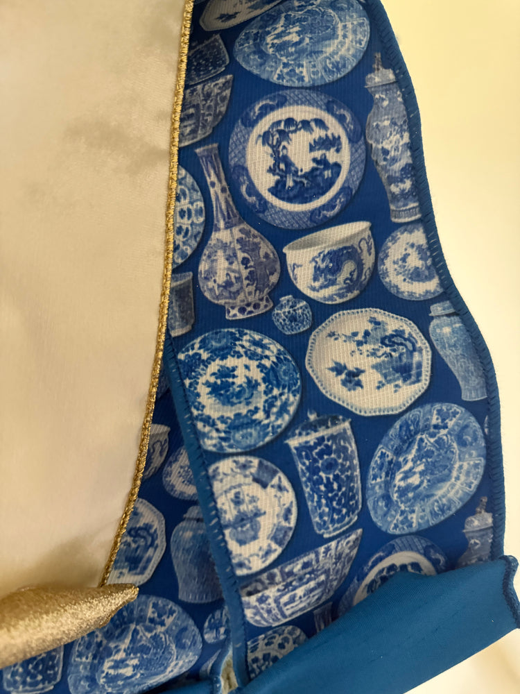 Elegant Blue & Gold Chinoiserie Christmas Tree Topper Bow