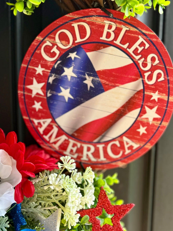 Patriotic Wreath w Sign for Spring and Summer