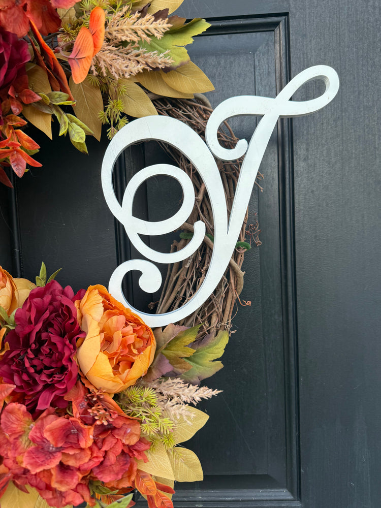 Monogrammed Fall Wreath, Autumn Entryway Decor